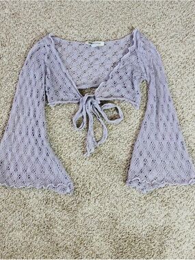 Urban Outfitters Light Lavender Open-Knit Lace Top